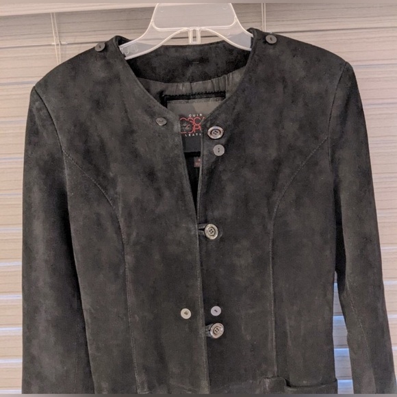 Oscar Leopold Black Suede Leather with  Faux Fur Collar Coat size Small - Picture 9 of 13